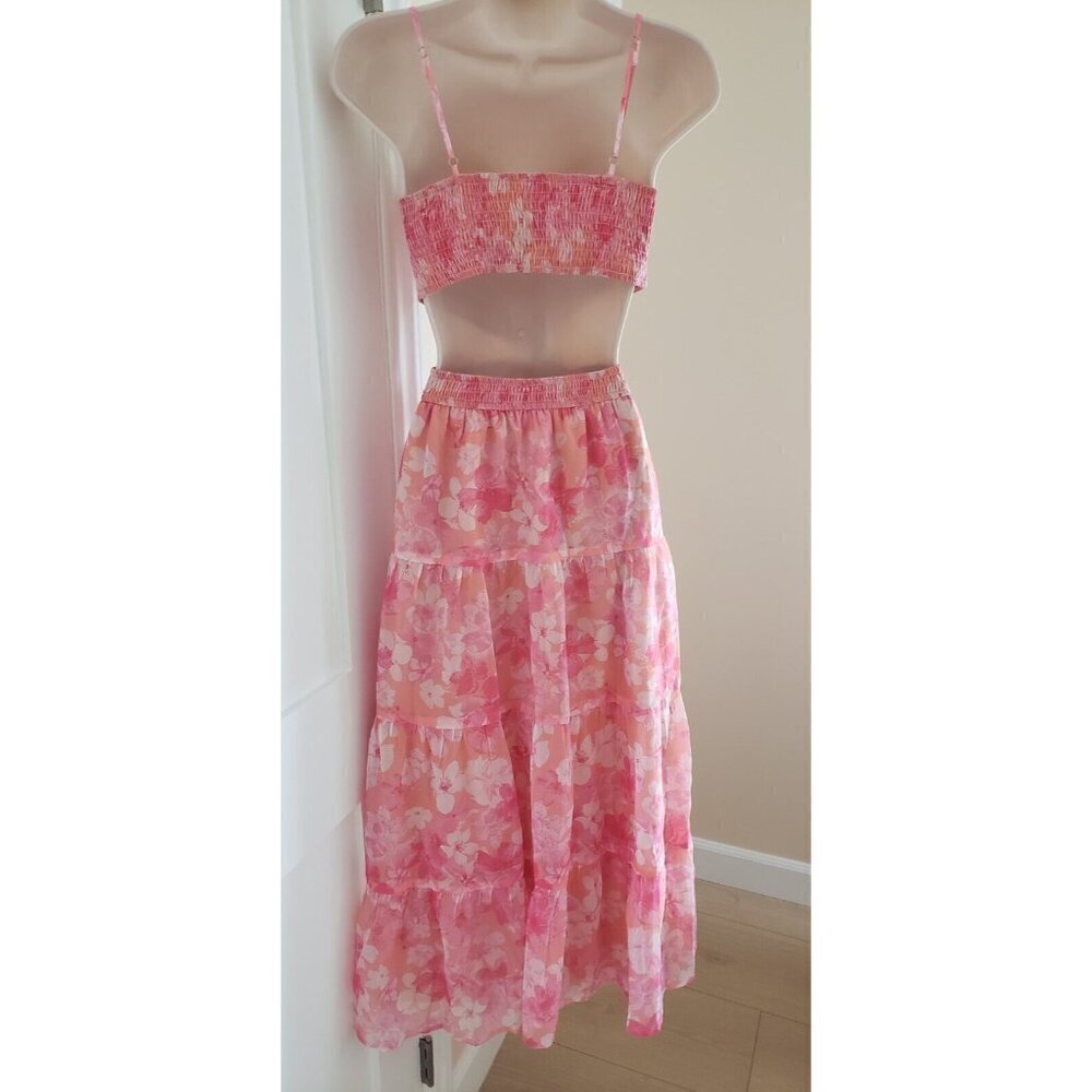 NEW DEE ELLY BEATRICE SIDE CUT OUT FLORAL PINK DRESS SZ MEDIUM - Picture 10 of 13